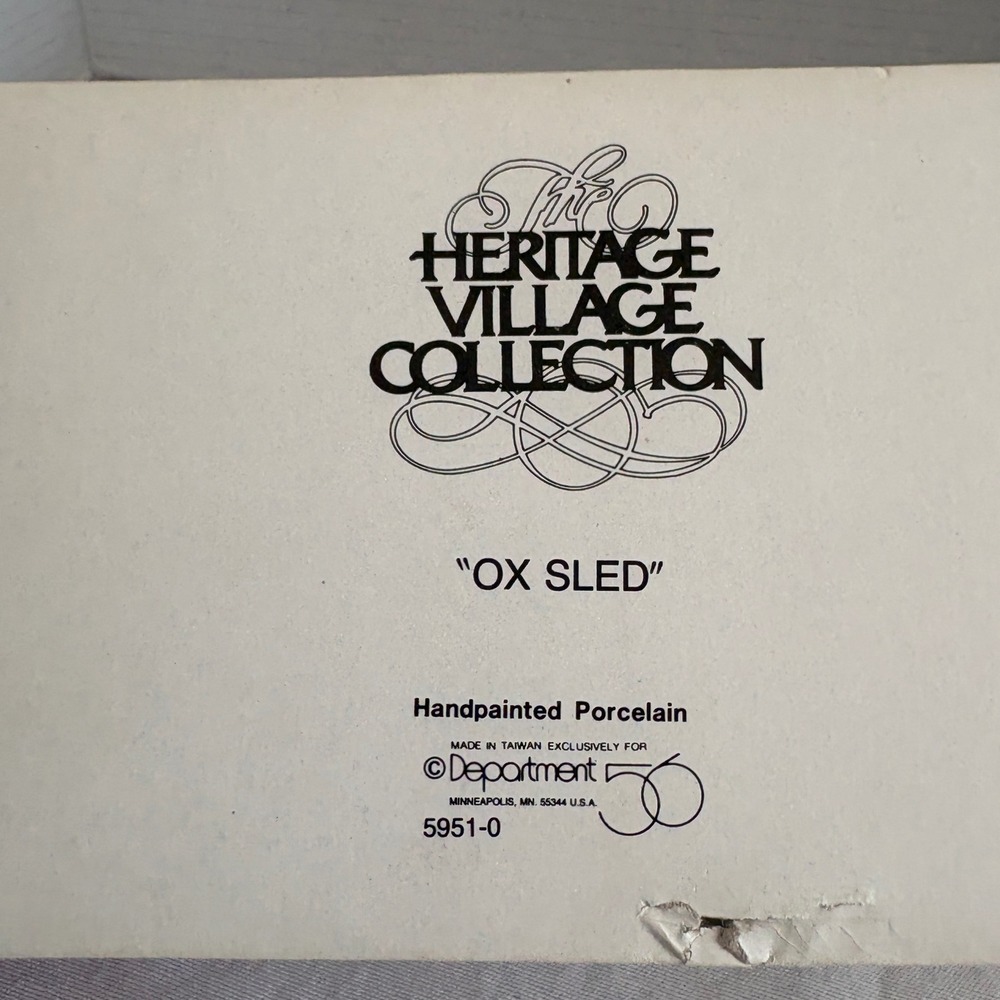 Department 56 Heritage Village Ox Sled Porcelain Figurine 5951-0 Vintage Box - Picture 3 of 11
